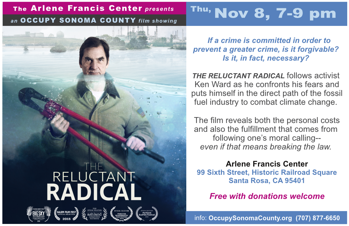 Reluctant Radical Film Showing; November 8 at 7 pm; Arlene Francis Center, Santa Rosa